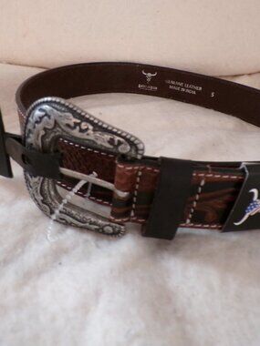 American Bison Mens Size Small 30-32 Brown Tooled Leather Western Belt BARGAIN